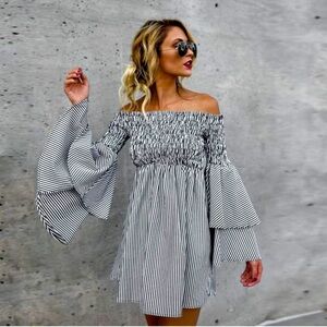 Bell Sleeve & Ruffle, off the shoulder shirt